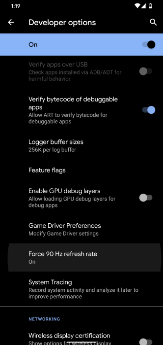pixel 4 force 90hz display android 11