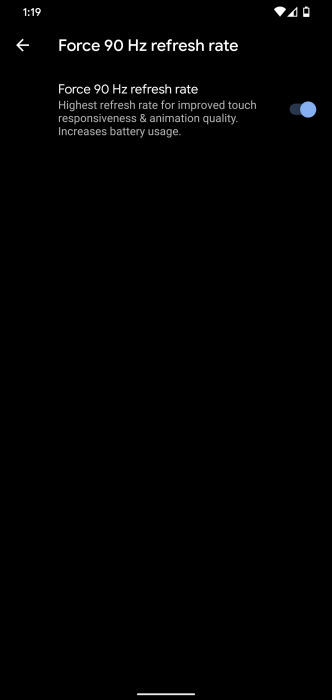 pixel 4 force 90hz display