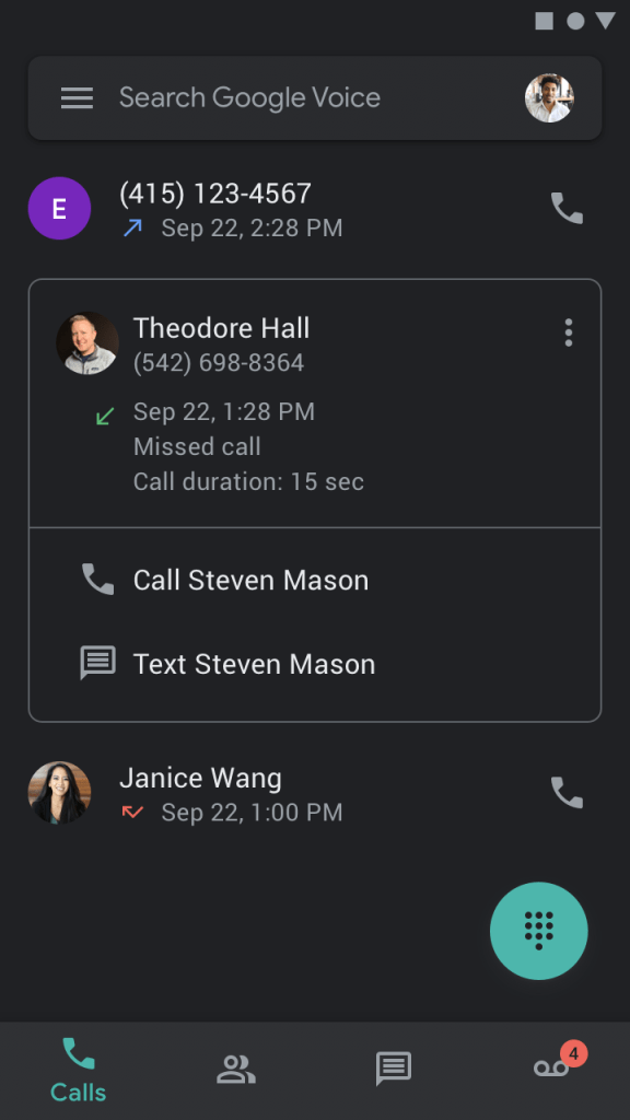 Google Voice dark theme