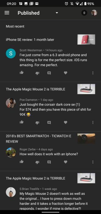YouTube Studio dark mode
