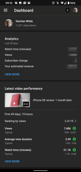 YouTube Studio dark mode