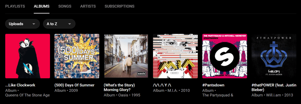 YouTube Music sort