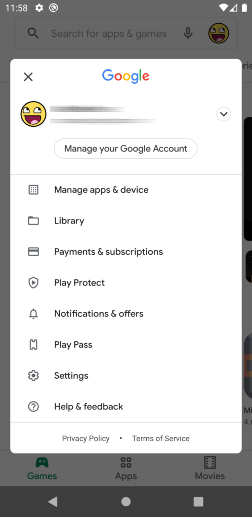 play store hamburger menu