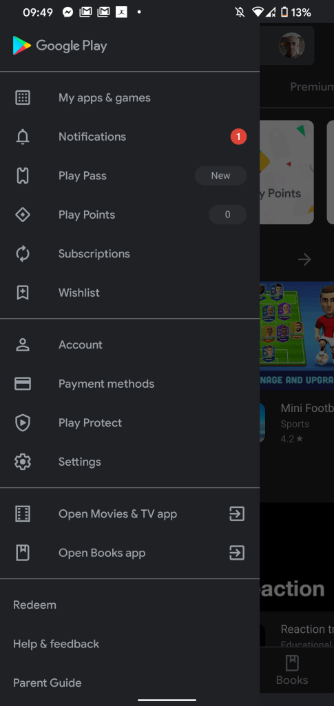 play store hamburger menu