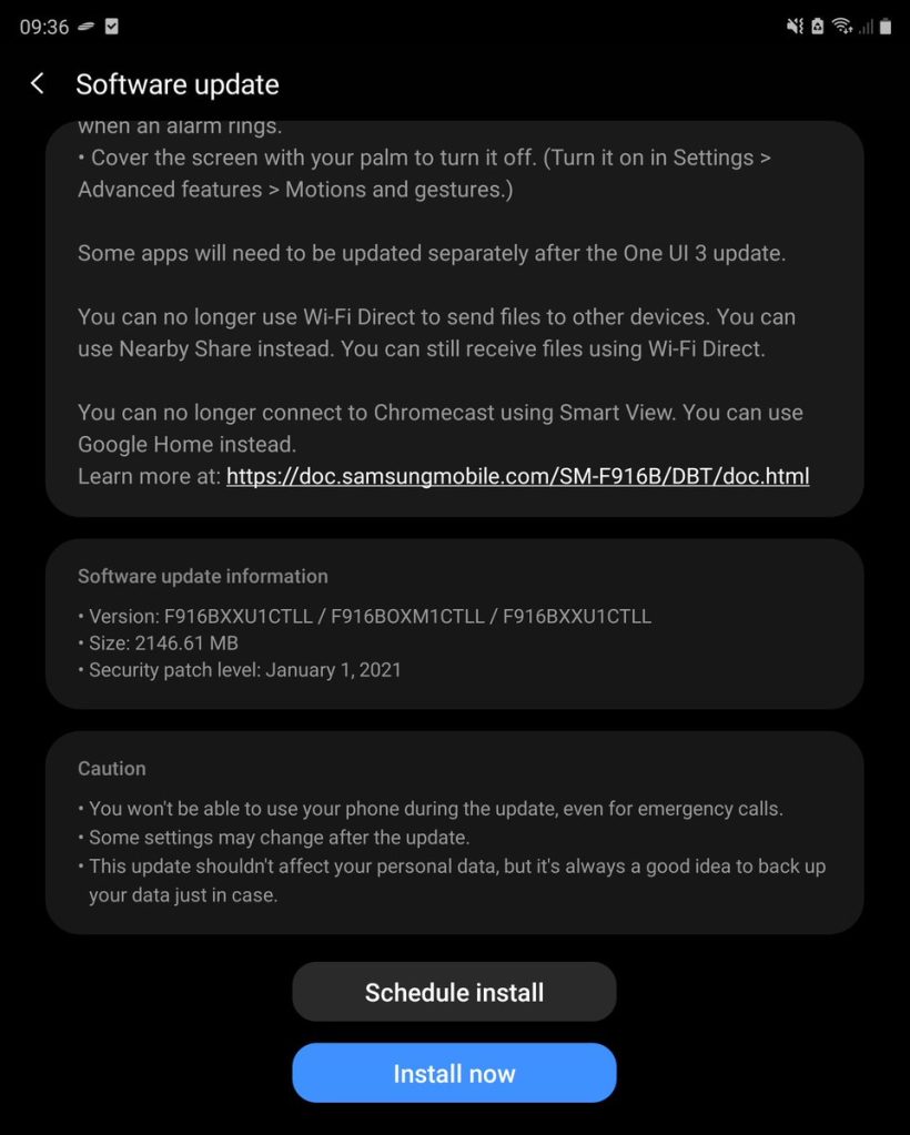 Galaxy Z Fold 2 One UI 3.0