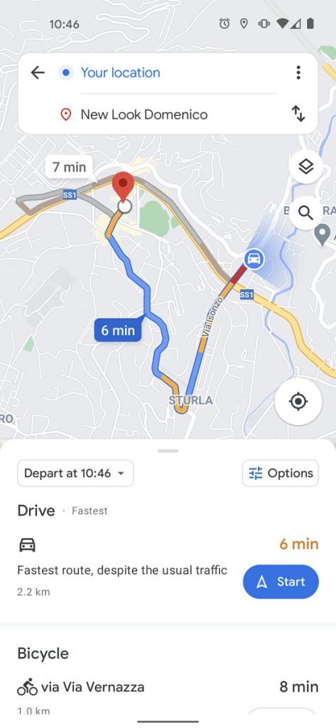 google maps route option ui