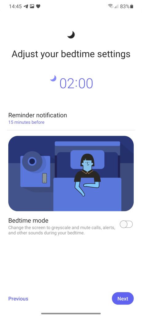 samsung clock bedtime mode