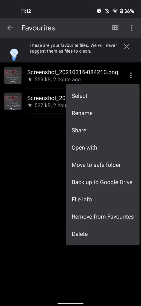 files by google favorites folder