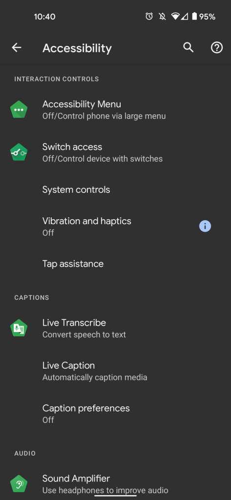 Accessibility menu android 12