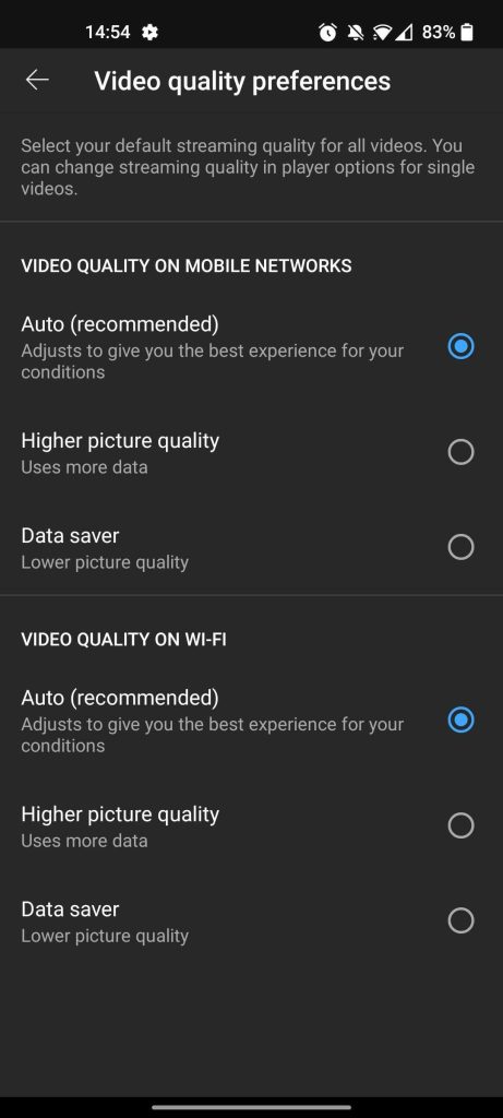 youtube video resolution mobile