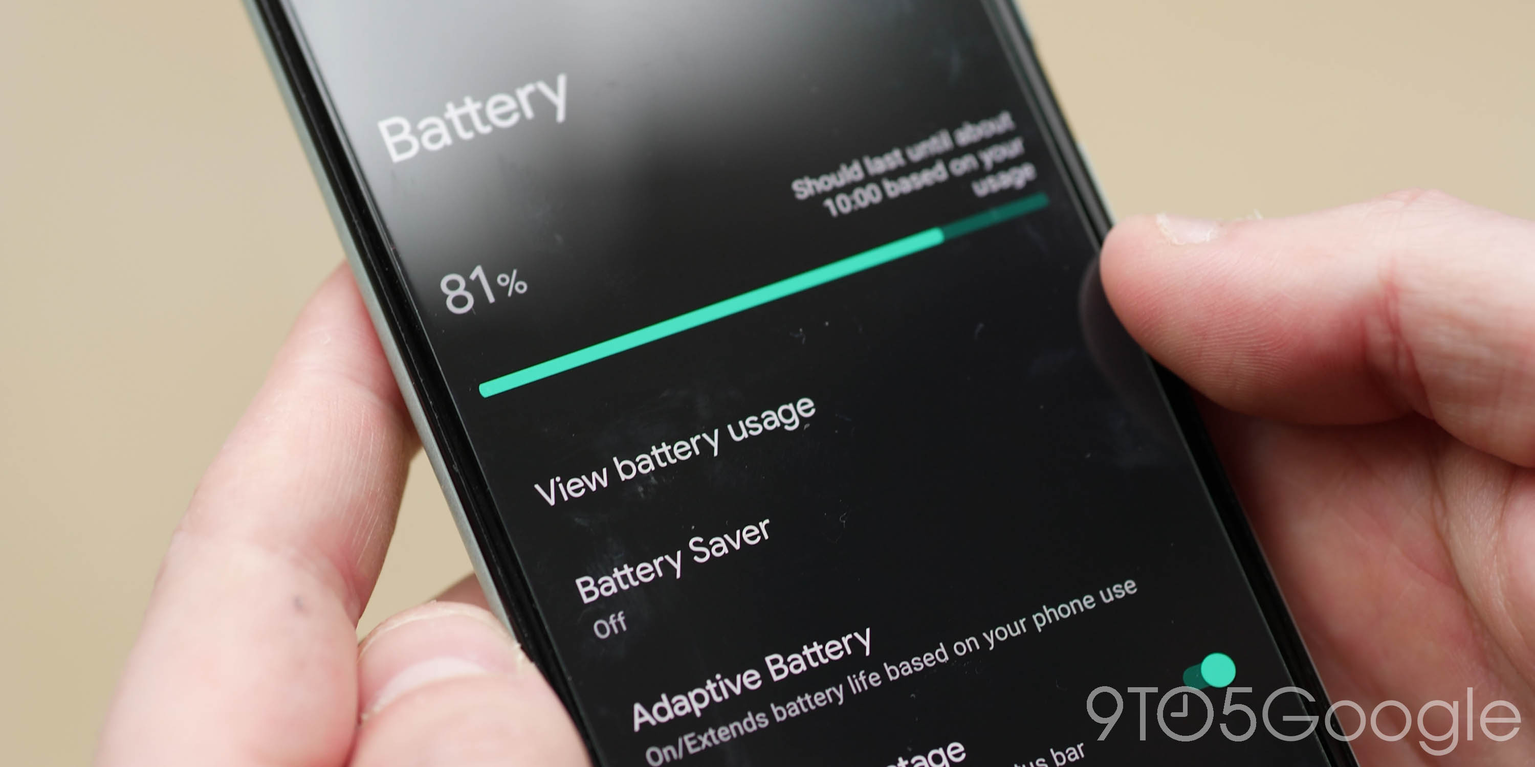 Google Pixel 5 battery screen in device Settings.