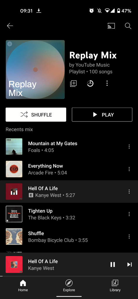youtube music replay mix