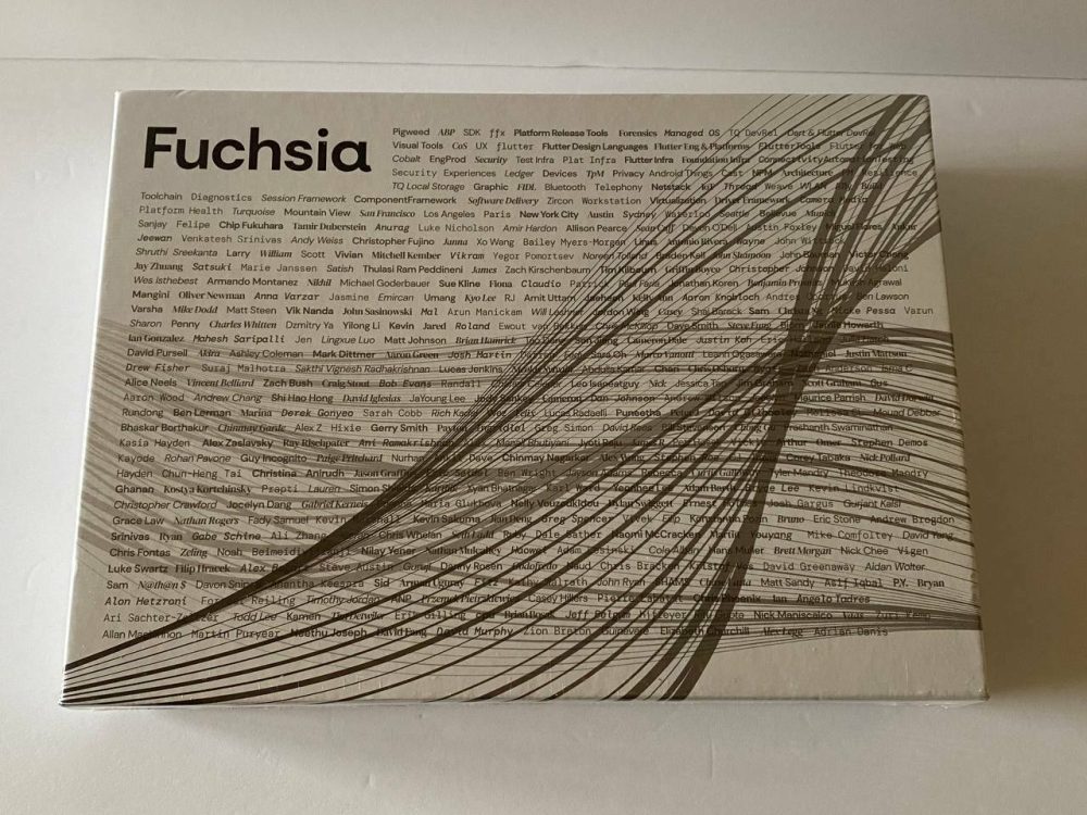 Front view of a jigsaw puzzle likely commemorating the first release of Fuchsia OS