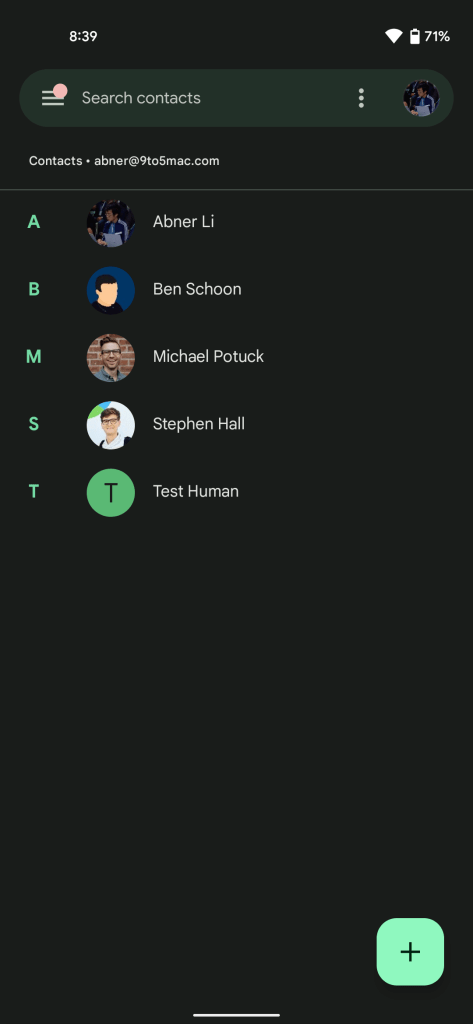 Google Contacts Material You redesign