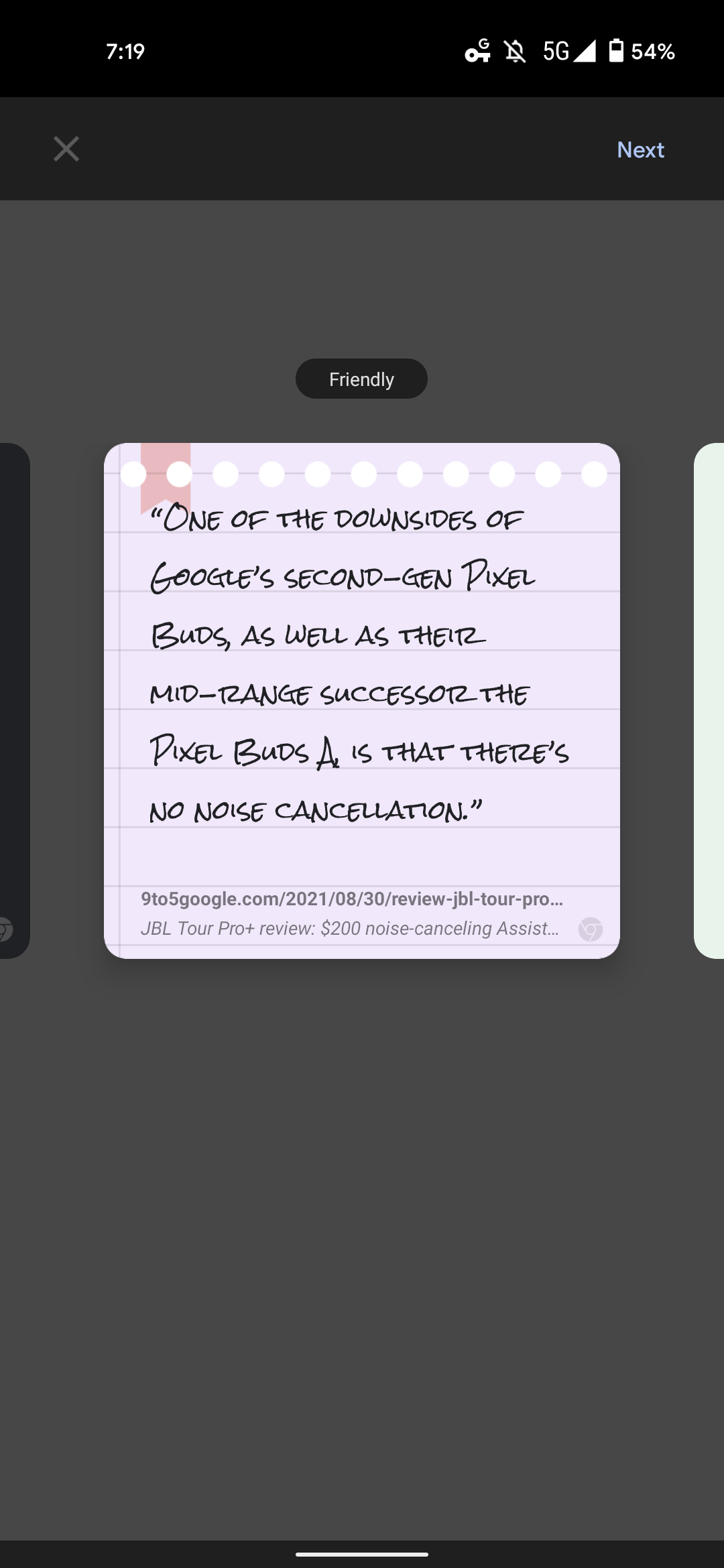 Chrome Android quote cards