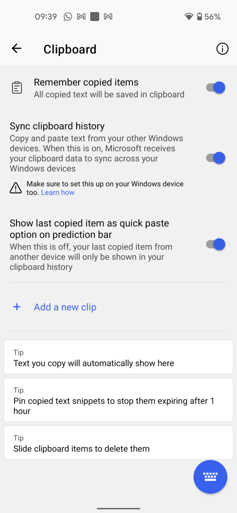 SwiftKey Beta v7.8.5.3 windows android clipboard sync