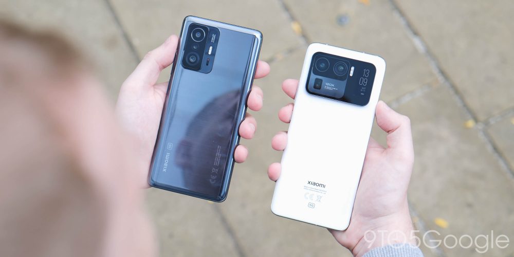 Xiaomi 11T Pro in gray alongside the Xiaomimi 11 Ultra in Ceramic white
