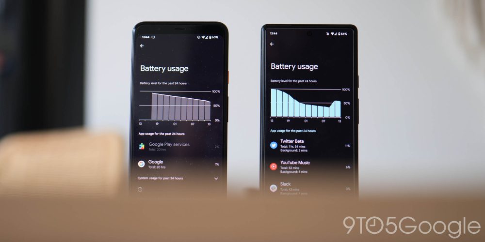 Pixel 4 XL and Pixel 6 battery usage statistics
