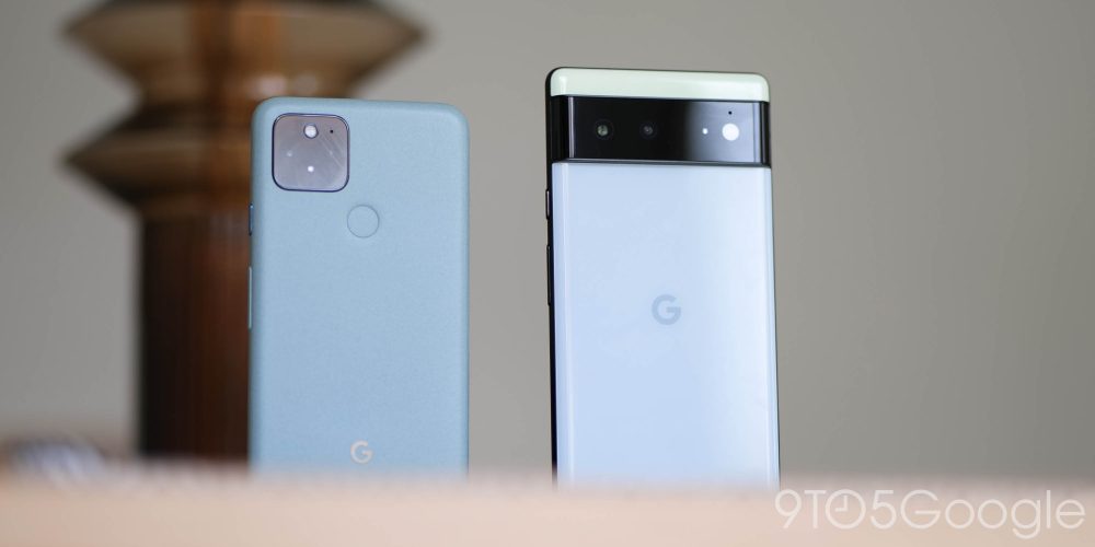 Google Pixel 5 and Pixel 6 in Sorta Sage and Sorta Seafoam