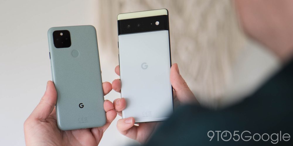 Google Pixel 5 and Pixel 6 in Sorta Sage and Sorta Seafoam