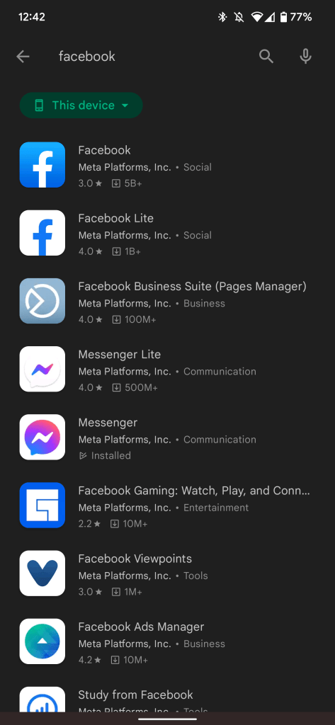 facebook meta play store