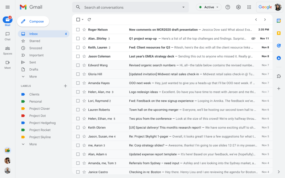 New Gmail view redesign