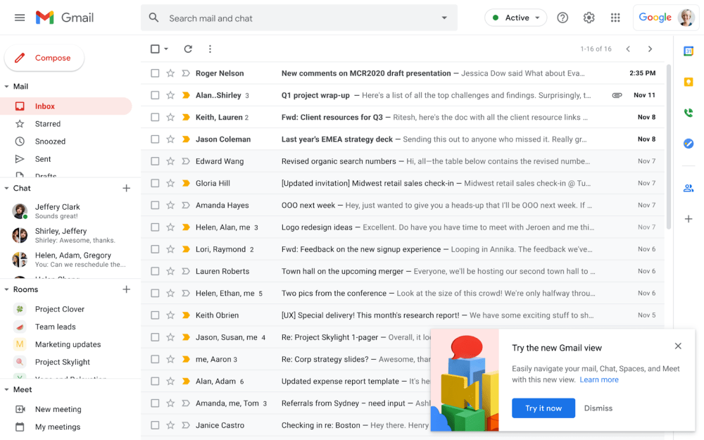 New Gmail view redesign