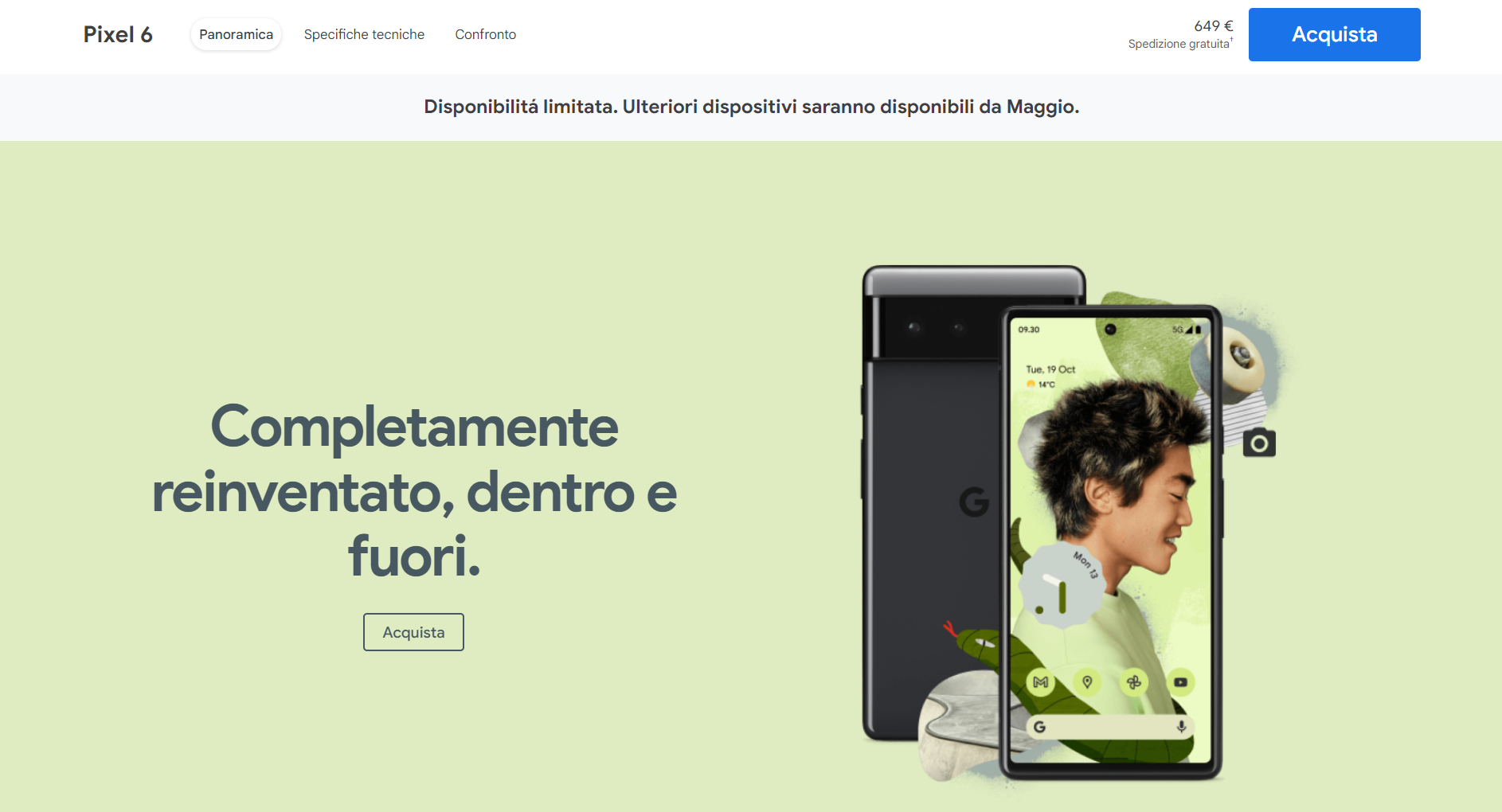 Google Store listing for Pixel 6 in Italy