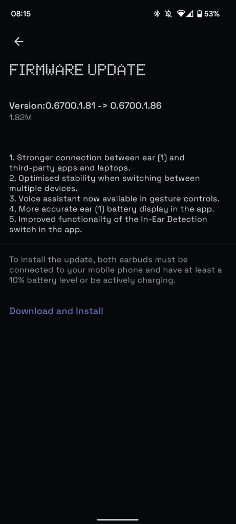 nothing ear 1 firmware 0.6700.1.86 with google assistant support