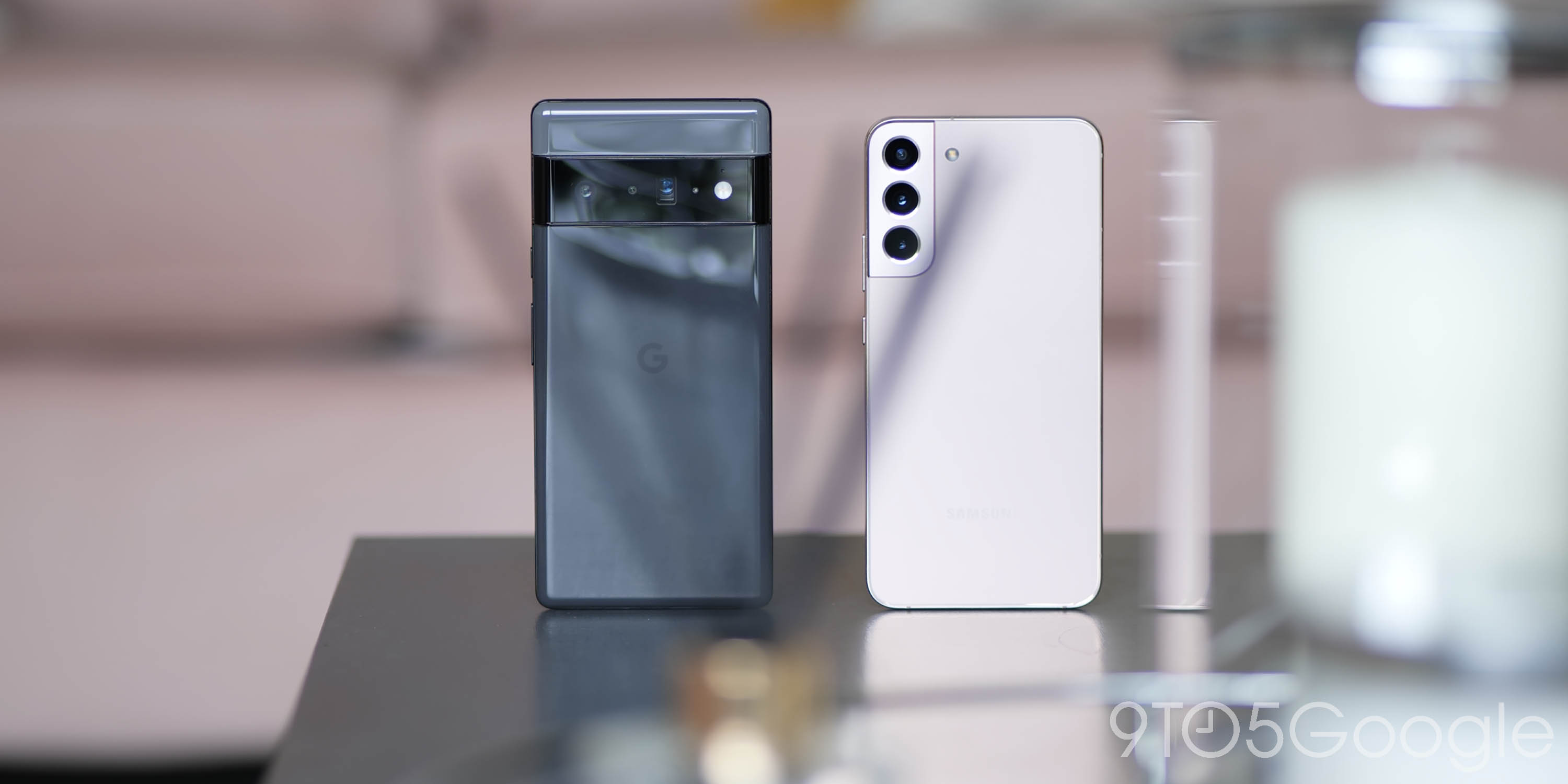 Google Pixel 6 Pro in Stormy Black with Samsung Galaxy S22+ in Pink Gold