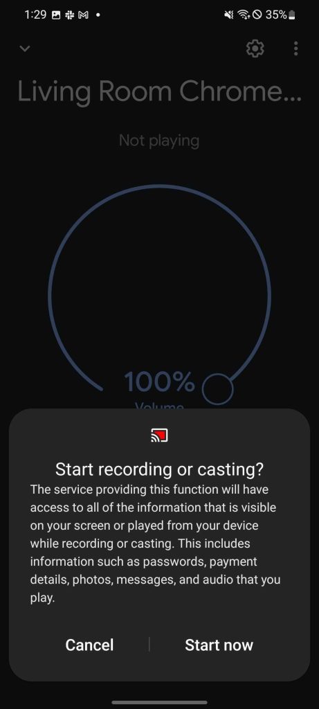 Accept prompt to Screen Cast