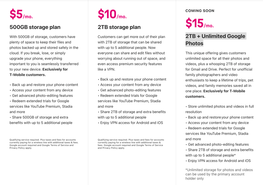 Unlimited Google Photos T-Mobile