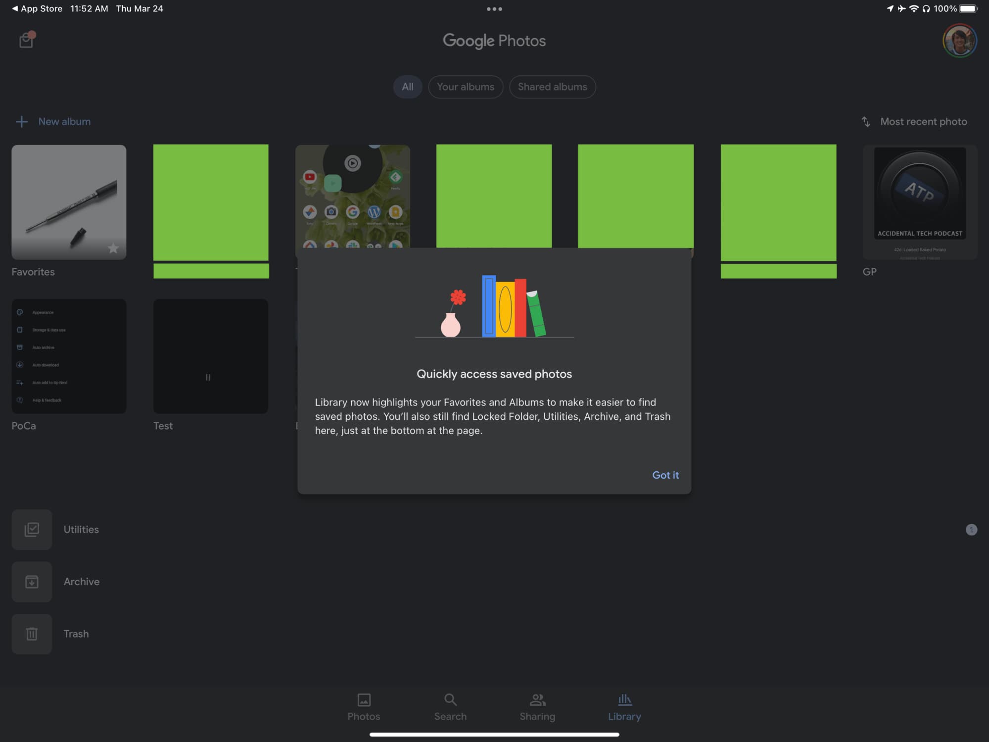 Google Photos Library tab redesign