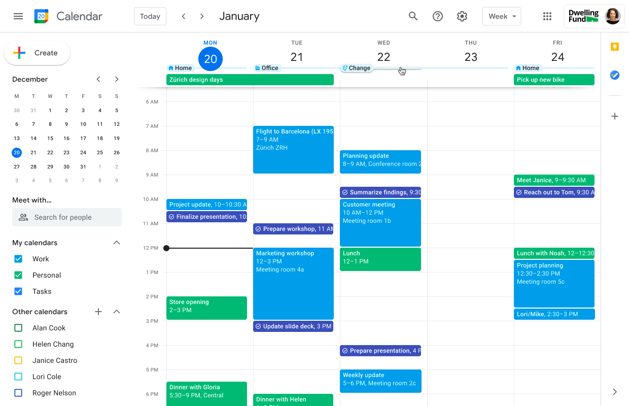 Google Calendar working locations