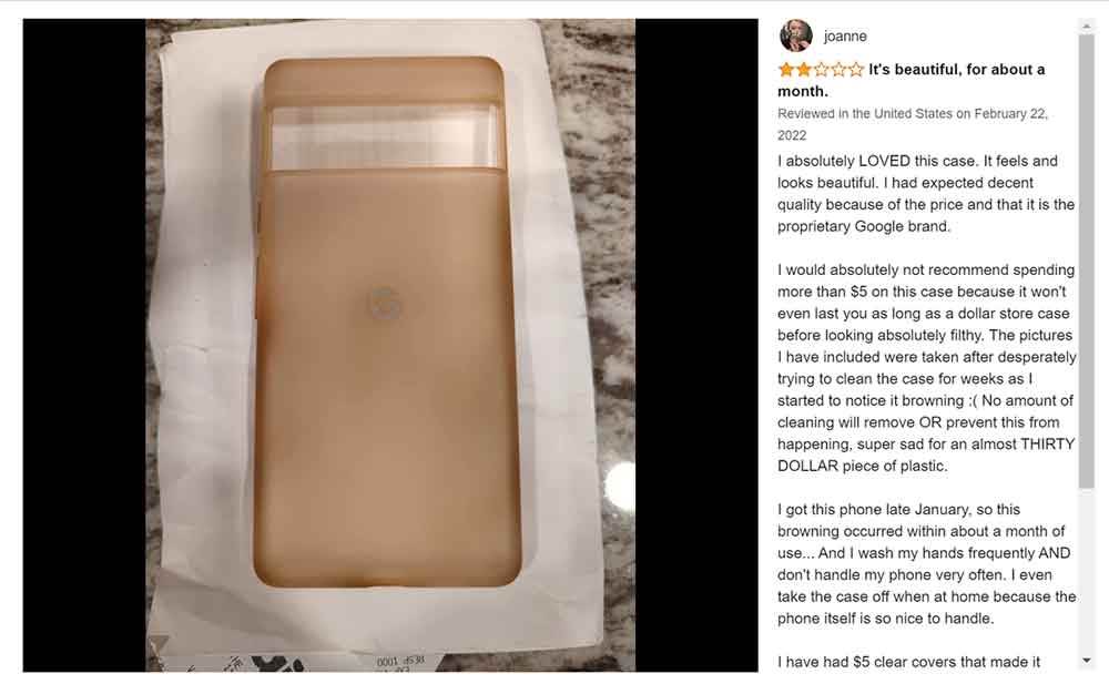 pixel 6 case yellowing amazon review