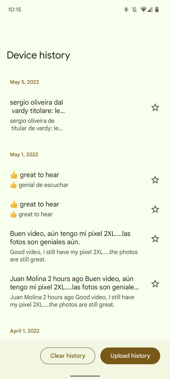 Google Translate Search device history