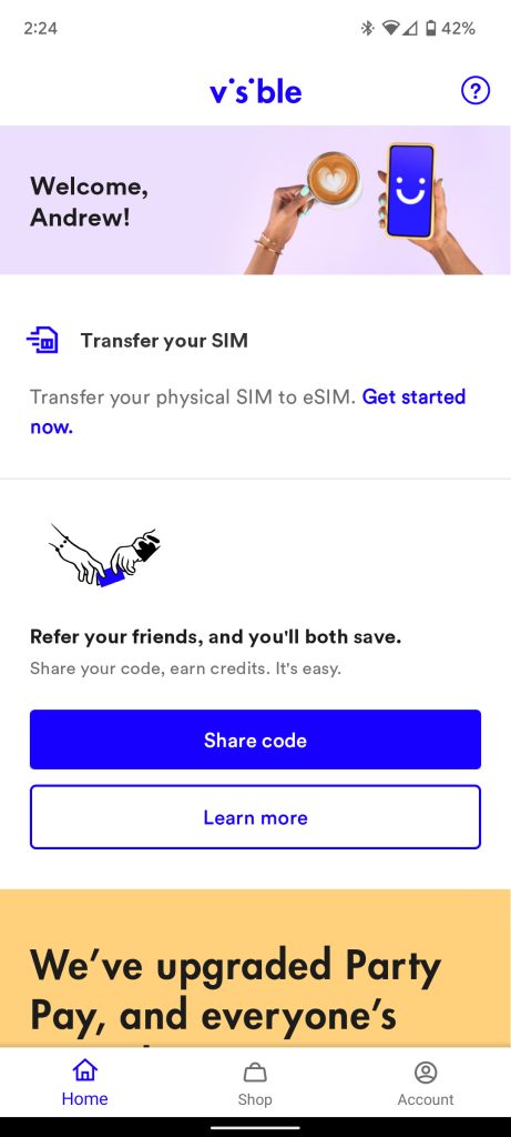 transfer sim visible