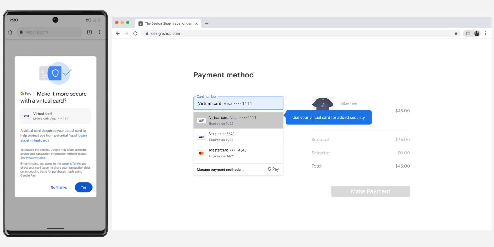 Google Chrome virtual cards