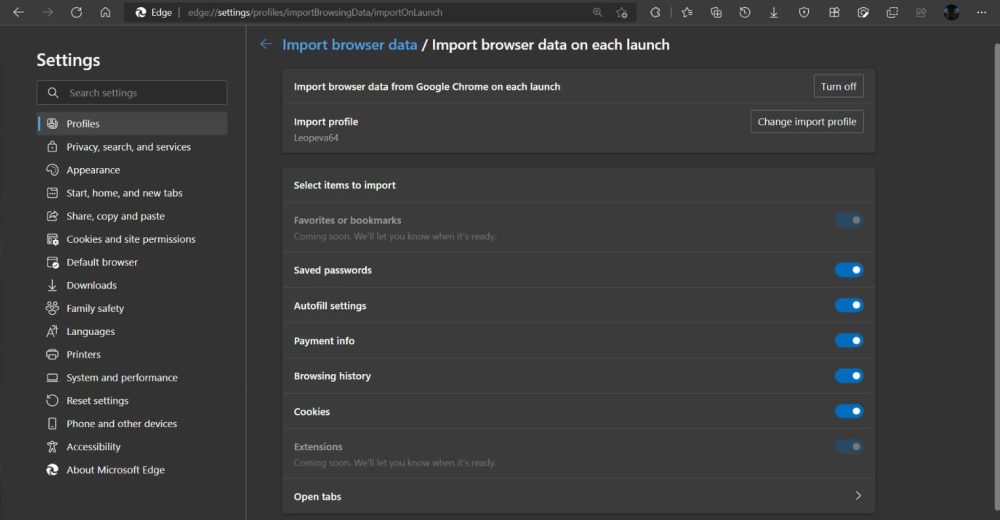 microsoft edge chrome import data