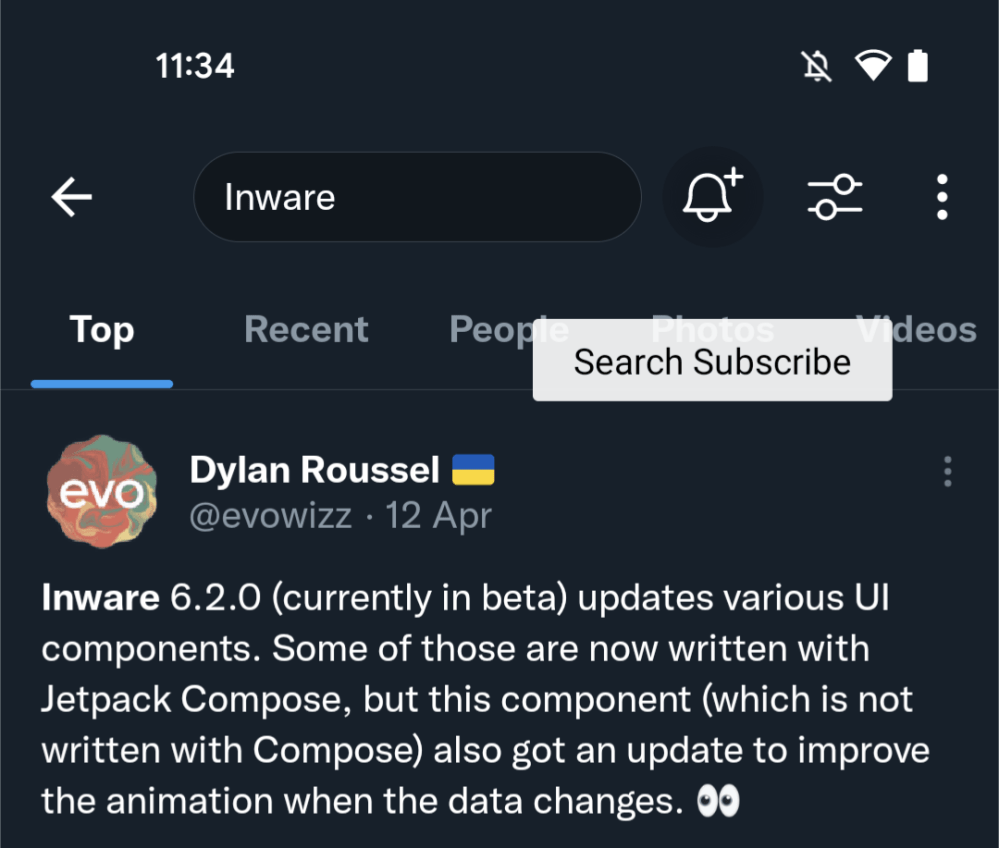 Twitter for Android "Search Subscribe" button