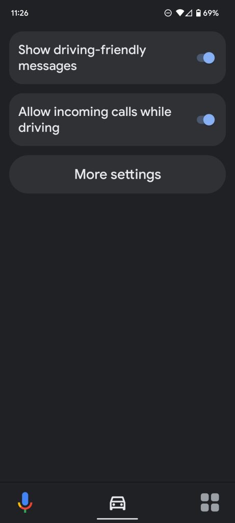 Driving Mode Quick Settings