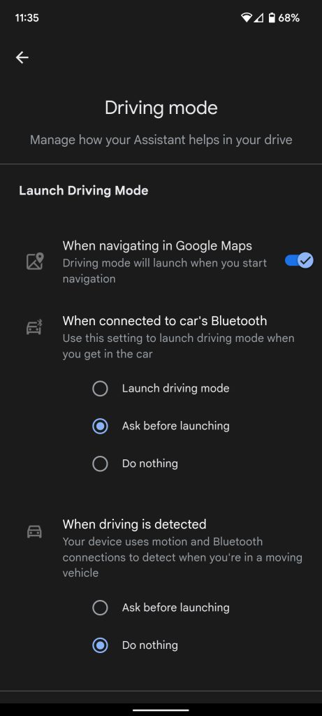 Driving Mode settings