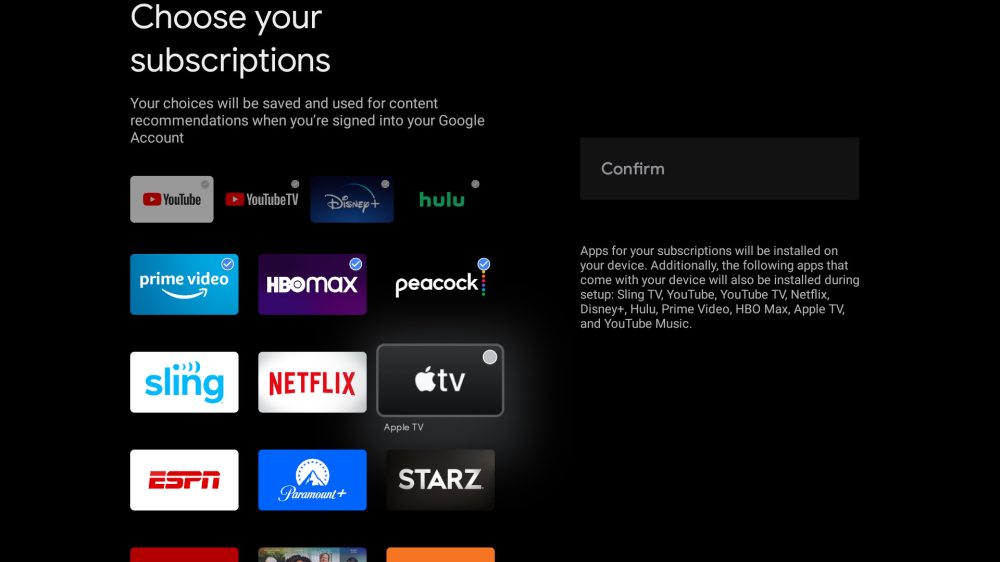 Choose subscriptions Google TV