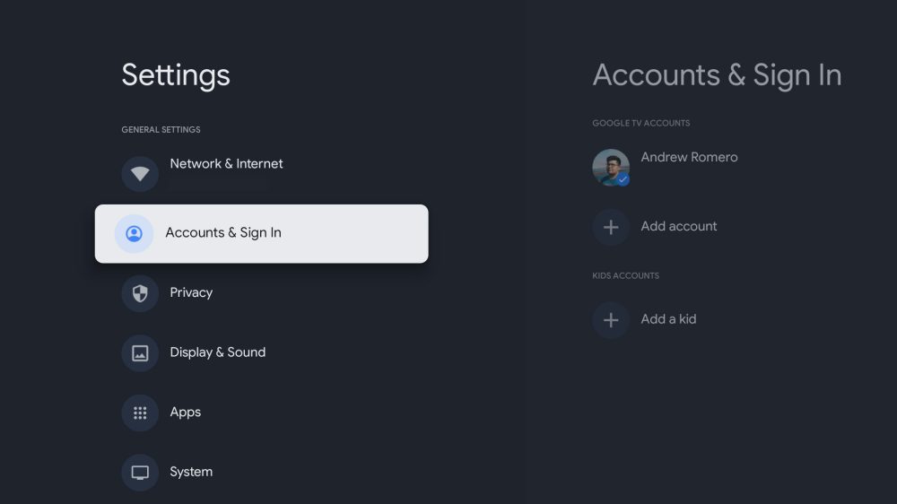 Google TV settings