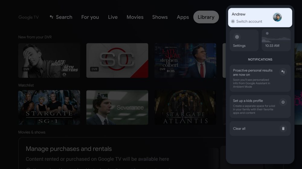 Switch Account google TV