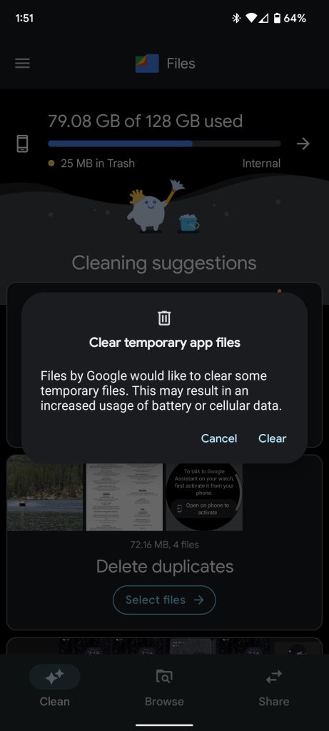 Clear temporary files Android