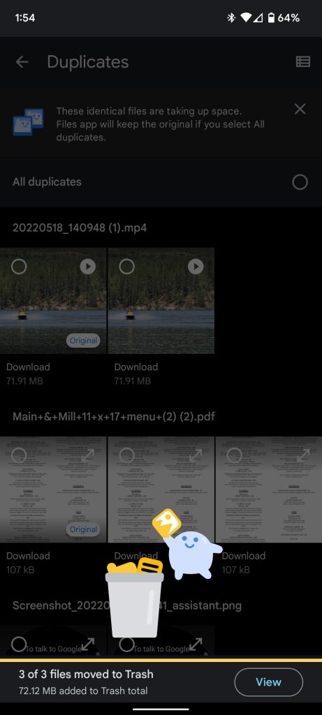 Files moved to trash Android