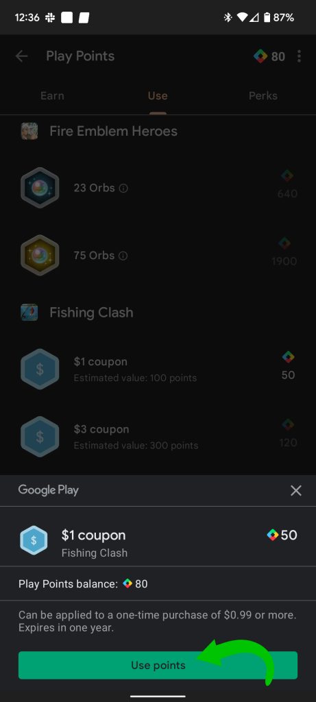 Checkout use Google Play Points