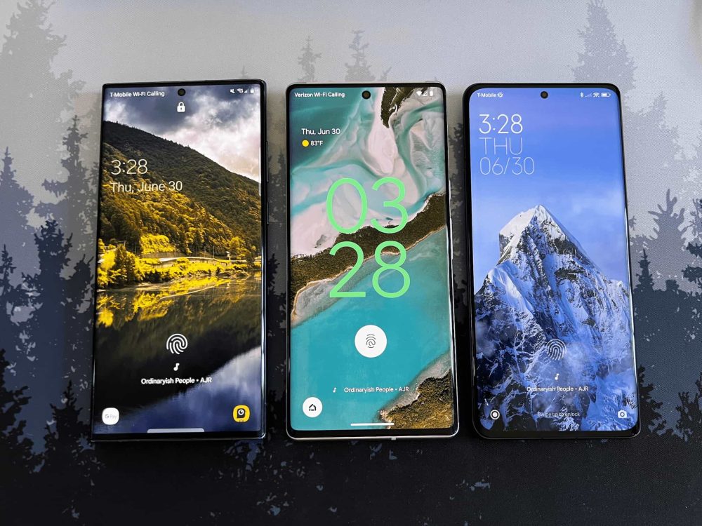 galaxy s22 ultra pixel 6 pro and xiaomi 12 pro running now playing