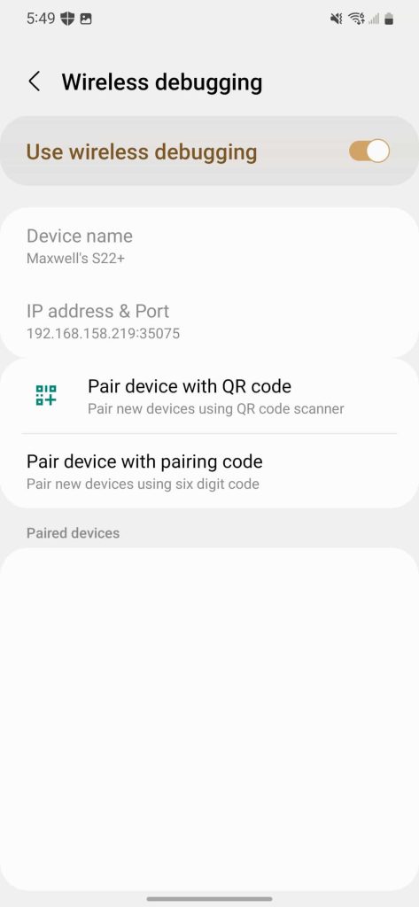 enable wireless debugging